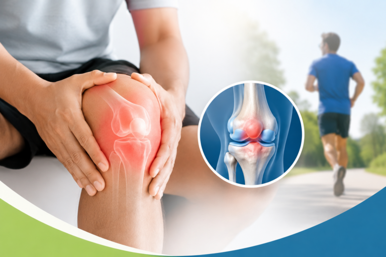 Knee joint pain and orthopedic treatment concept.